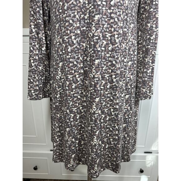 Garnet Hill Pocket Detail Trapeze Dress Long Sleeve Brown Abstract Print Size L - Picture 8 of 13